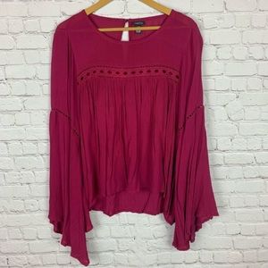 RUE 21 Red Boho Bell Sleeve Top L